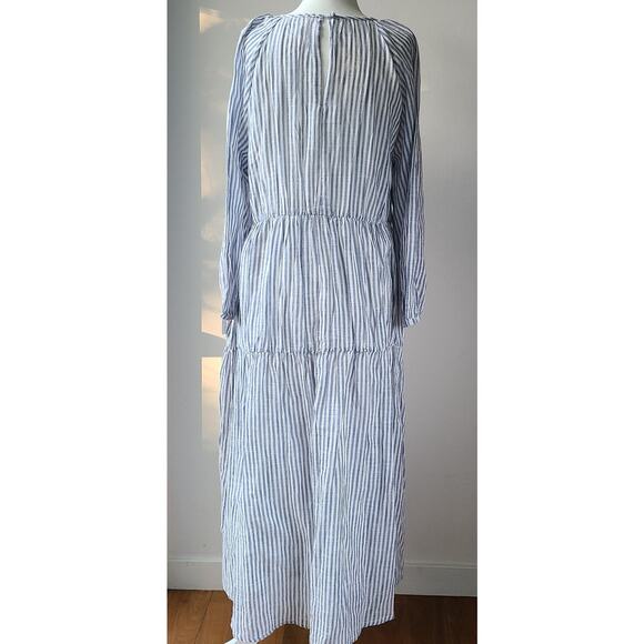 SUNDRY Stripe Woven Cotton Tiered Maxi Dress Pockets White Navy Womens Sz Small - Picture 7 of 16